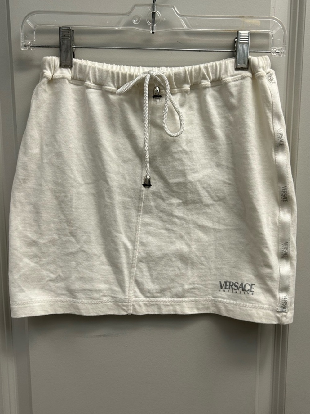 Versace Intensive White Cotton Drawstring Logo Mini Skirt, size S